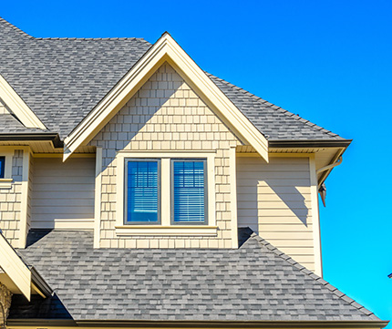 Close up of second story window of home